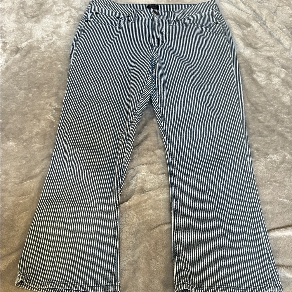 J crew striped high rise crop flare jeans